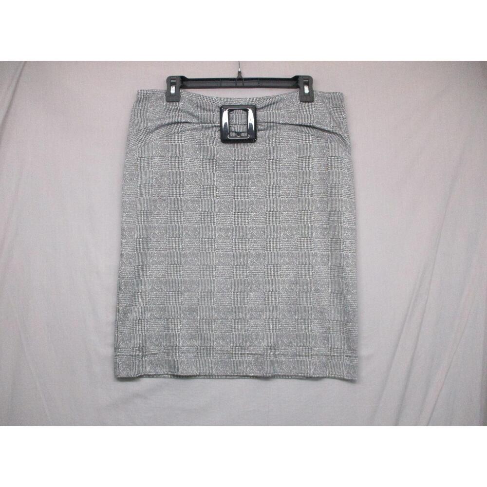 Focus Grey Plaid Chic Tailored‎ Elastic Waist Skirt Women's Size Medium